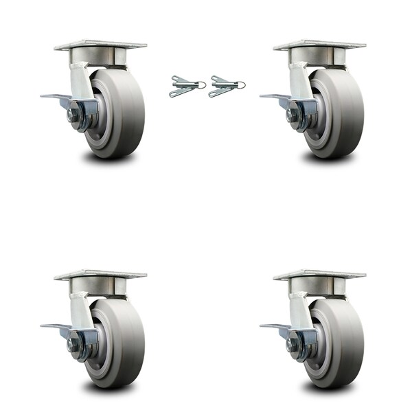 Service Caster 5 Inch Kingpinless Thermoplastic Rubber Wheel Caster Brakes 2 Swivel Locks, 4PK SCC-KP30S520-TPRRF-SLB-BSL-2-SLB-2 - main